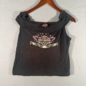 Women's Vintage 80's Harley Davidson Motorcycle Black Tank Top Large